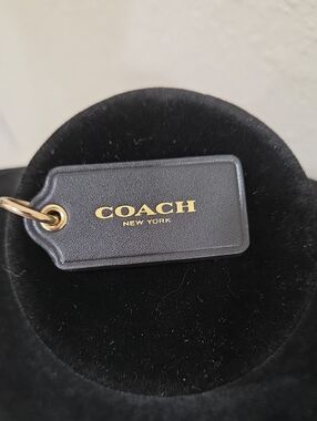 Coach Black Leather Hang Tag Key Holder with Gold Logo